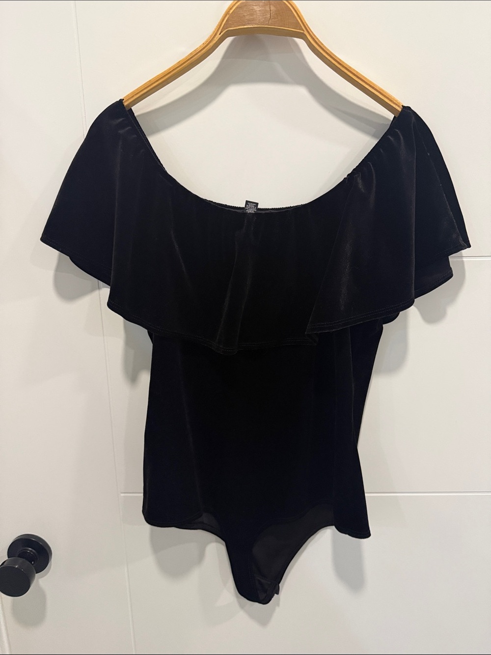 BB Dakota Black Velvet Off-Shoulder Ruffle Bodysuit